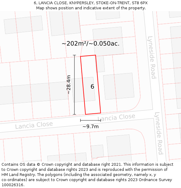 6, LANCIA CLOSE, KNYPERSLEY, STOKE-ON-TRENT, ST8 6PX: Plot and title map