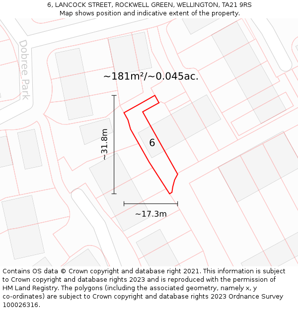 6, LANCOCK STREET, ROCKWELL GREEN, WELLINGTON, TA21 9RS: Plot and title map