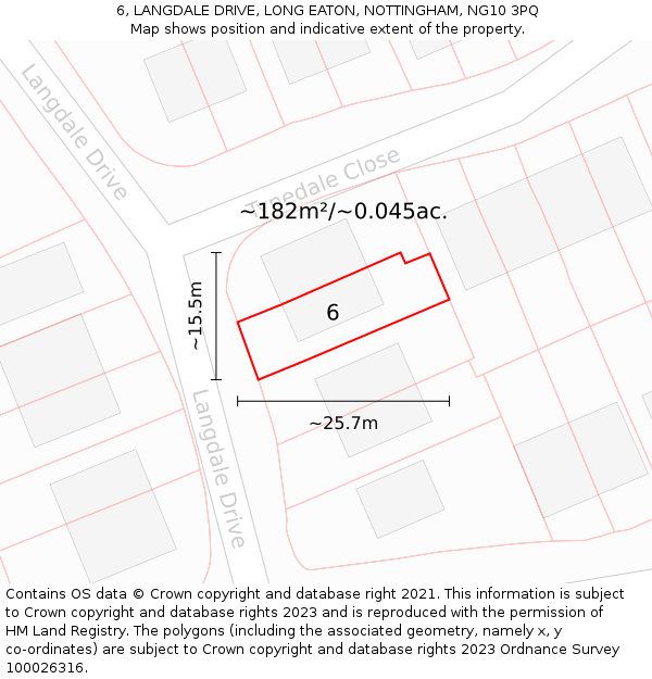 6, LANGDALE DRIVE, LONG EATON, NOTTINGHAM, NG10 3PQ: Plot and title map
