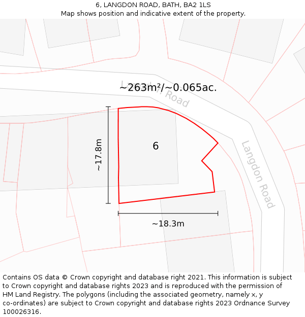 6, LANGDON ROAD, BATH, BA2 1LS: Plot and title map