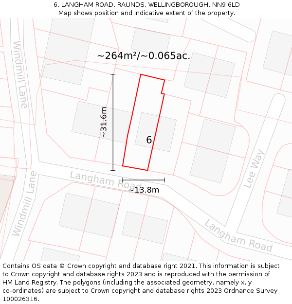 6, LANGHAM ROAD, RAUNDS, WELLINGBOROUGH, NN9 6LD: Plot and title map