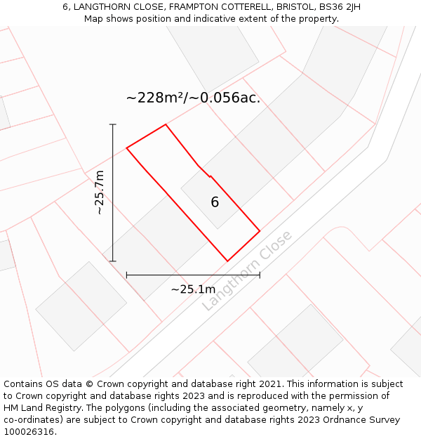 6, LANGTHORN CLOSE, FRAMPTON COTTERELL, BRISTOL, BS36 2JH: Plot and title map