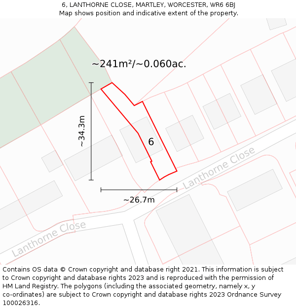 6, LANTHORNE CLOSE, MARTLEY, WORCESTER, WR6 6BJ: Plot and title map