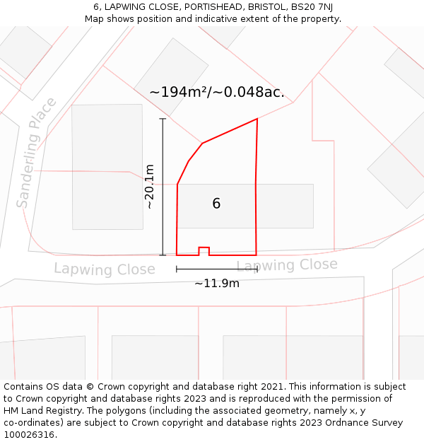 6, LAPWING CLOSE, PORTISHEAD, BRISTOL, BS20 7NJ: Plot and title map
