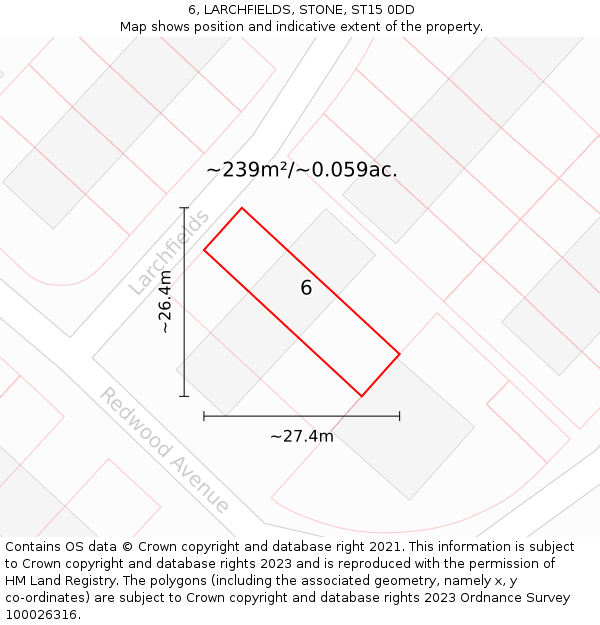 6, LARCHFIELDS, STONE, ST15 0DD: Plot and title map