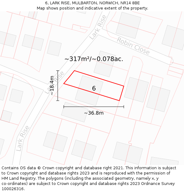 6, LARK RISE, MULBARTON, NORWICH, NR14 8BE: Plot and title map