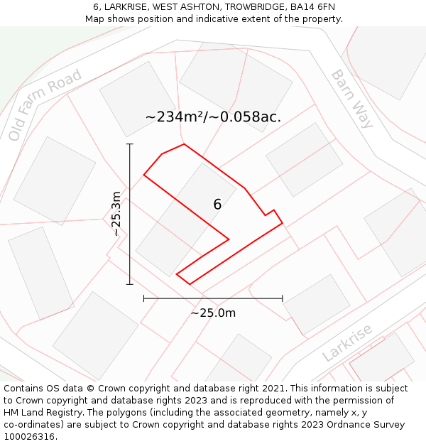 6, LARKRISE, WEST ASHTON, TROWBRIDGE, BA14 6FN: Plot and title map