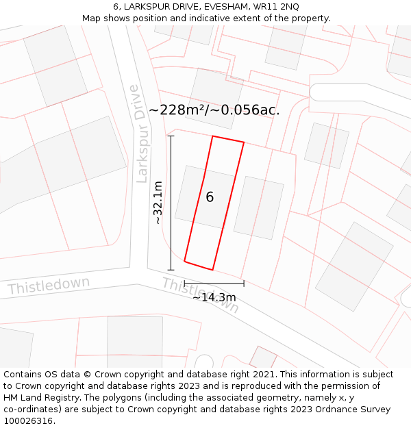 6, LARKSPUR DRIVE, EVESHAM, WR11 2NQ: Plot and title map