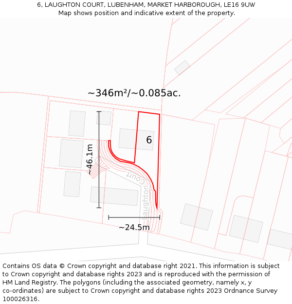 6, LAUGHTON COURT, LUBENHAM, MARKET HARBOROUGH, LE16 9UW: Plot and title map