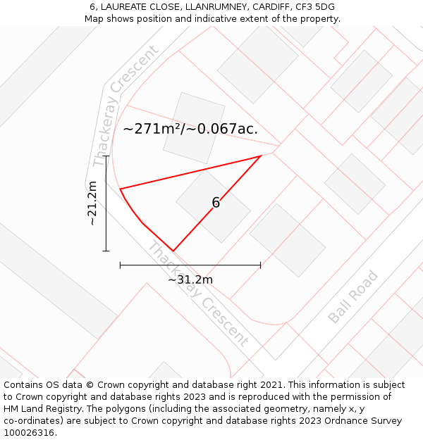 6, LAUREATE CLOSE, LLANRUMNEY, CARDIFF, CF3 5DG: Plot and title map