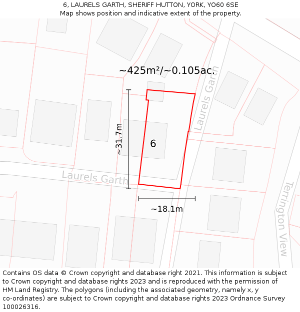 6, LAURELS GARTH, SHERIFF HUTTON, YORK, YO60 6SE: Plot and title map