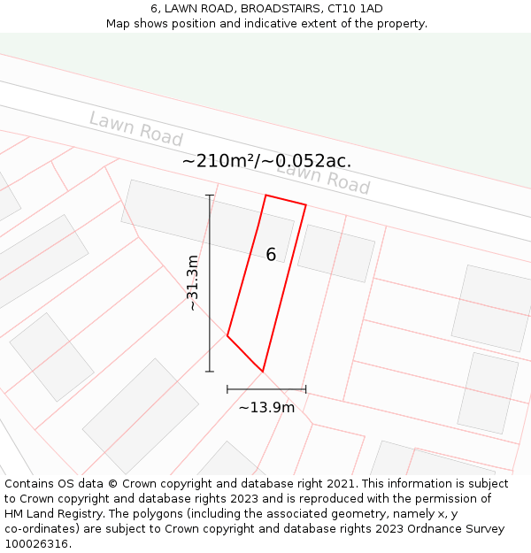 6, LAWN ROAD, BROADSTAIRS, CT10 1AD: Plot and title map