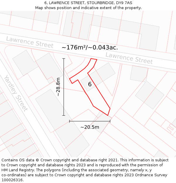 6, LAWRENCE STREET, STOURBRIDGE, DY9 7AS: Plot and title map