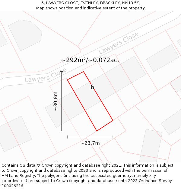 6, LAWYERS CLOSE, EVENLEY, BRACKLEY, NN13 5SJ: Plot and title map