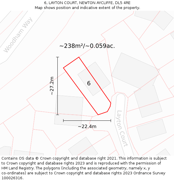 6, LAYTON COURT, NEWTON AYCLIFFE, DL5 4RE: Plot and title map