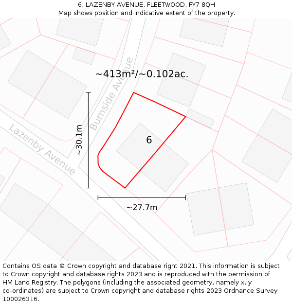 6, LAZENBY AVENUE, FLEETWOOD, FY7 8QH: Plot and title map