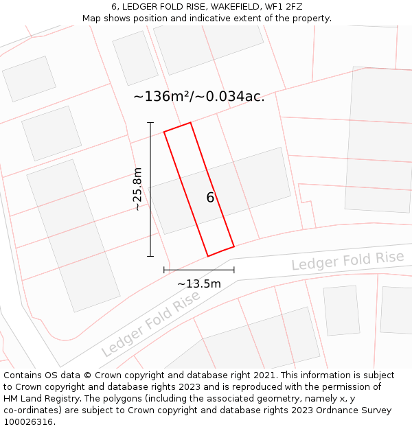 6, LEDGER FOLD RISE, WAKEFIELD, WF1 2FZ: Plot and title map