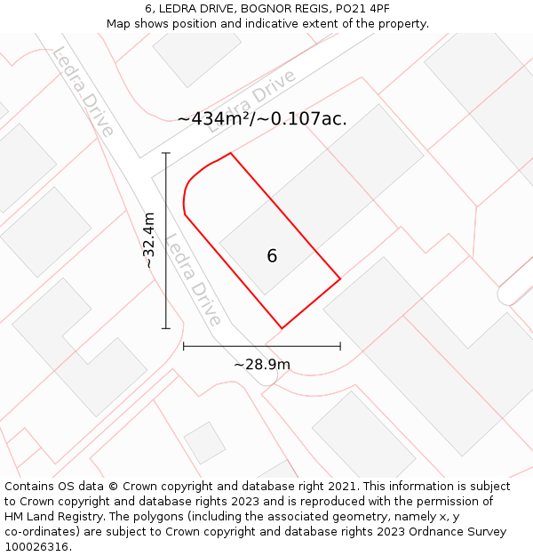 6, LEDRA DRIVE, BOGNOR REGIS, PO21 4PF: Plot and title map