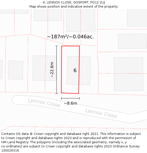 6, LENNOX CLOSE, GOSPORT, PO12 2UJ: Plot and title map