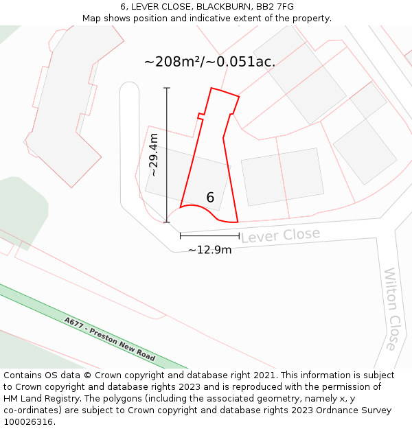 6, LEVER CLOSE, BLACKBURN, BB2 7FG: Plot and title map