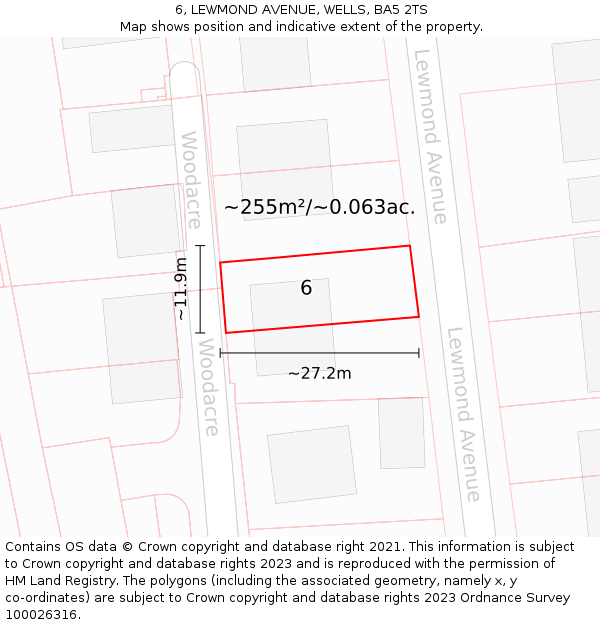 6, LEWMOND AVENUE, WELLS, BA5 2TS: Plot and title map