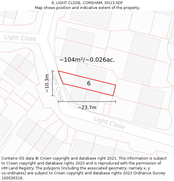 6, LIGHT CLOSE, CORSHAM, SN13 0DF: Plot and title map