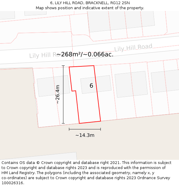 6, LILY HILL ROAD, BRACKNELL, RG12 2SN: Plot and title map