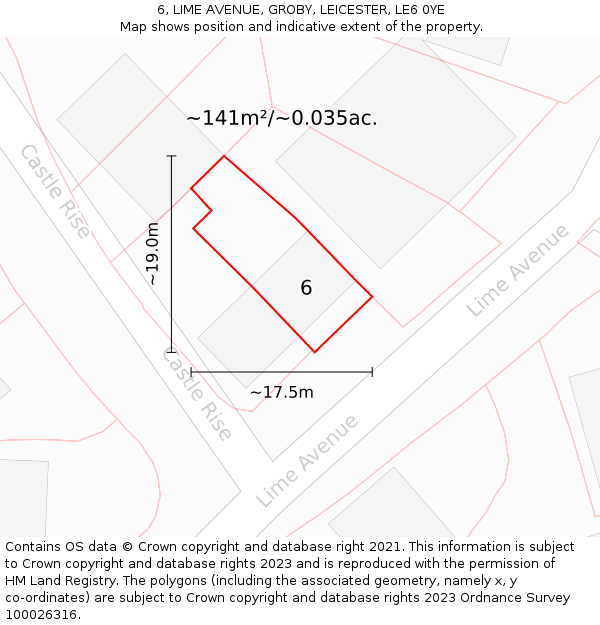 6, LIME AVENUE, GROBY, LEICESTER, LE6 0YE: Plot and title map