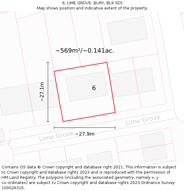 6, LIME GROVE, BURY, BL9 5ES: Plot and title map