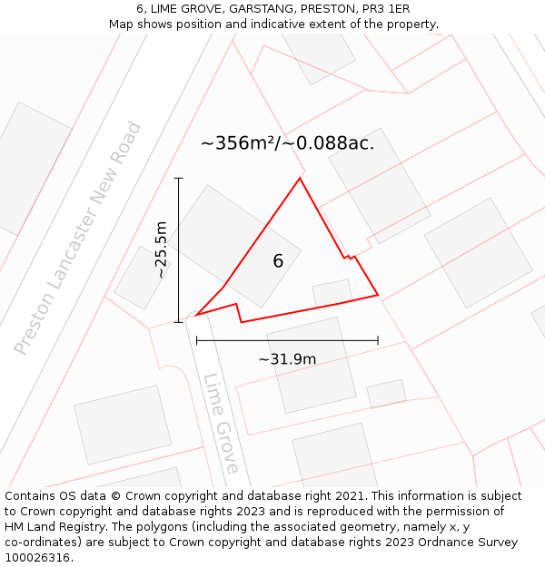 6, LIME GROVE, GARSTANG, PRESTON, PR3 1ER: Plot and title map