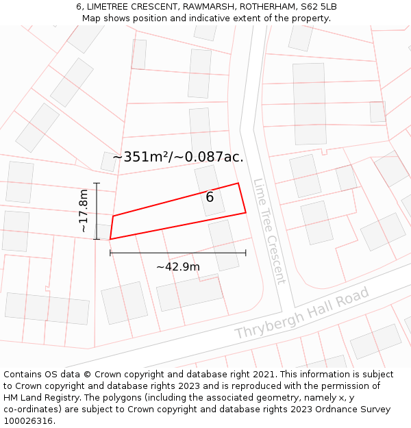 6, LIMETREE CRESCENT, RAWMARSH, ROTHERHAM, S62 5LB: Plot and title map