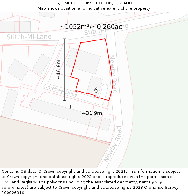 6, LIMETREE DRIVE, BOLTON, BL2 4HD: Plot and title map