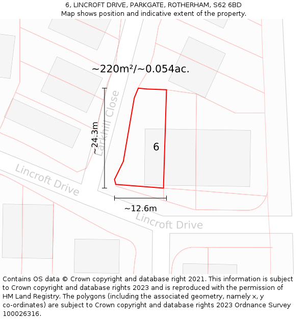 6, LINCROFT DRIVE, PARKGATE, ROTHERHAM, S62 6BD: Plot and title map