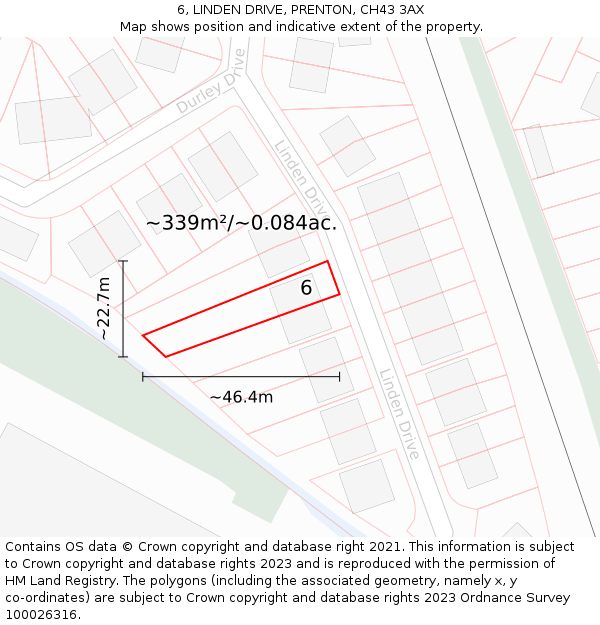 6, LINDEN DRIVE, PRENTON, CH43 3AX: Plot and title map