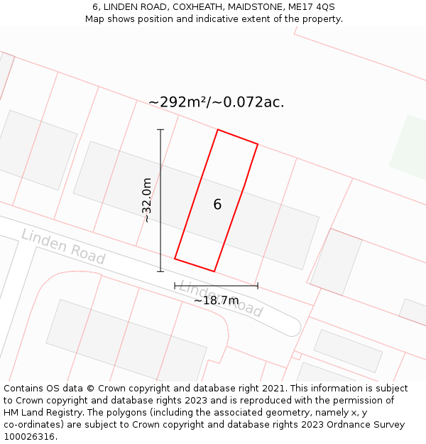 6, LINDEN ROAD, COXHEATH, MAIDSTONE, ME17 4QS: Plot and title map