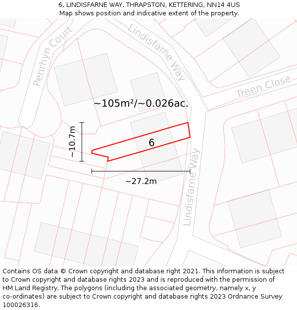 6, LINDISFARNE WAY, THRAPSTON, KETTERING, NN14 4US: Plot and title map