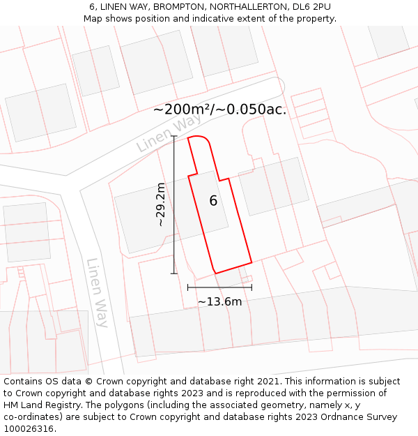 6, LINEN WAY, BROMPTON, NORTHALLERTON, DL6 2PU: Plot and title map