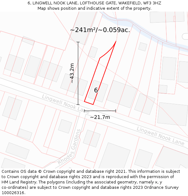 6, LINGWELL NOOK LANE, LOFTHOUSE GATE, WAKEFIELD, WF3 3HZ: Plot and title map