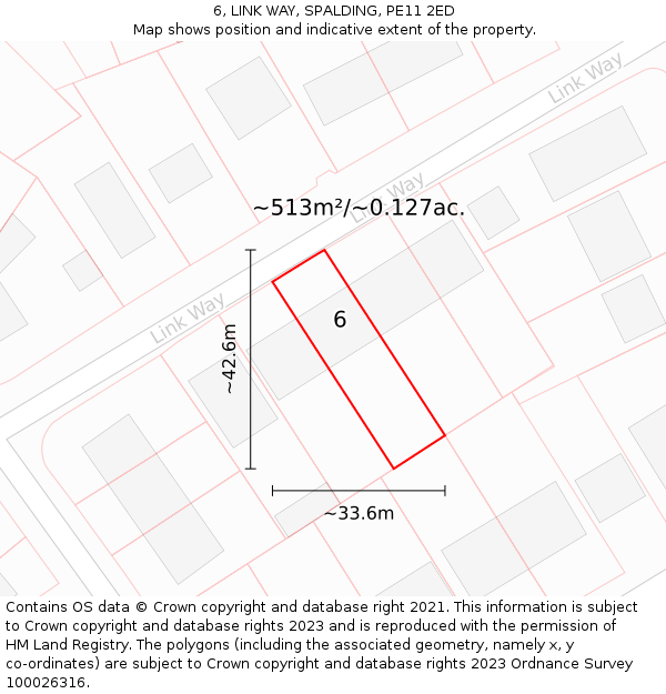 6, LINK WAY, SPALDING, PE11 2ED: Plot and title map