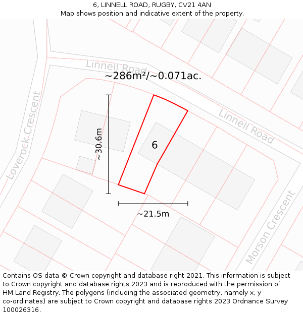 6, LINNELL ROAD, RUGBY, CV21 4AN: Plot and title map