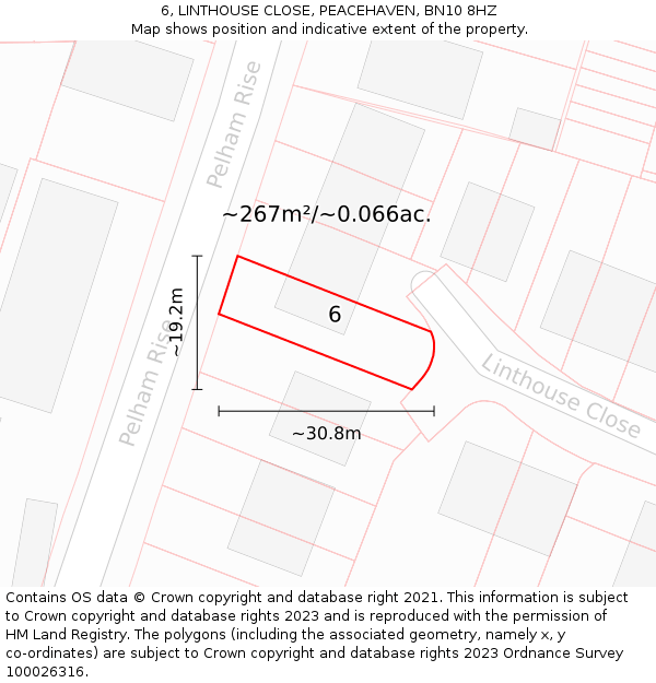 6, LINTHOUSE CLOSE, PEACEHAVEN, BN10 8HZ: Plot and title map