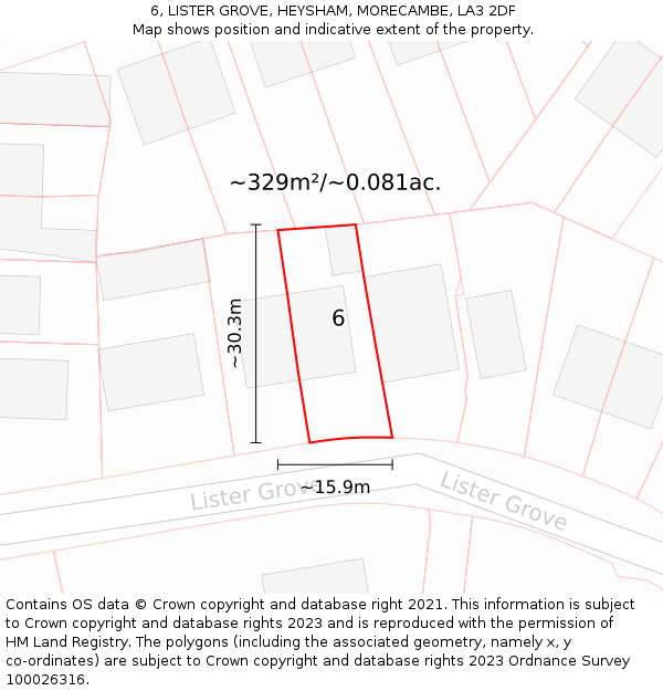 6, LISTER GROVE, HEYSHAM, MORECAMBE, LA3 2DF: Plot and title map