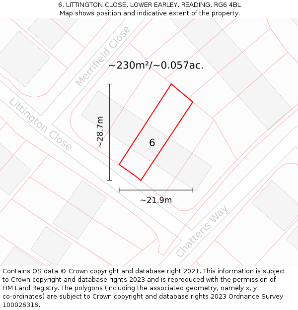 6, LITTINGTON CLOSE, LOWER EARLEY, READING, RG6 4BL: Plot and title map