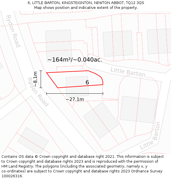 6, LITTLE BARTON, KINGSTEIGNTON, NEWTON ABBOT, TQ12 3QS: Plot and title map