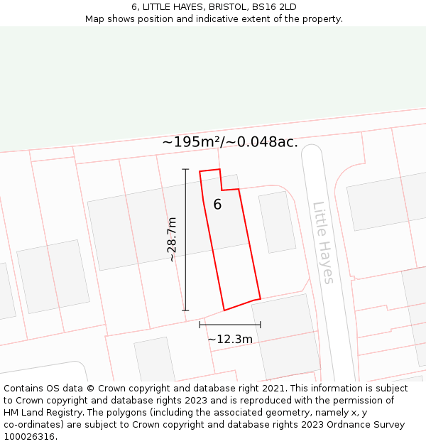 6, LITTLE HAYES, BRISTOL, BS16 2LD: Plot and title map