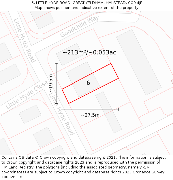 6, LITTLE HYDE ROAD, GREAT YELDHAM, HALSTEAD, CO9 4JF: Plot and title map