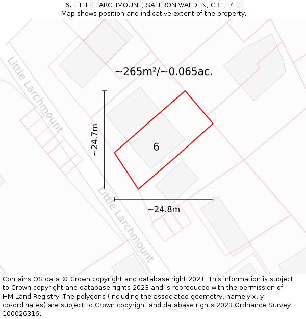 6, LITTLE LARCHMOUNT, SAFFRON WALDEN, CB11 4EF: Plot and title map