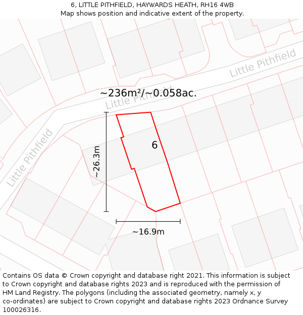 6, LITTLE PITHFIELD, HAYWARDS HEATH, RH16 4WB: Plot and title map