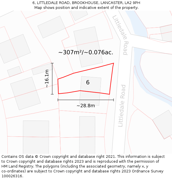 6, LITTLEDALE ROAD, BROOKHOUSE, LANCASTER, LA2 9PH: Plot and title map