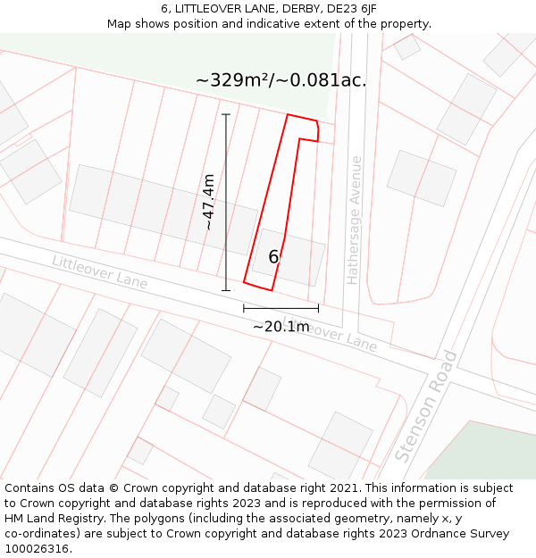 6, LITTLEOVER LANE, DERBY, DE23 6JF: Plot and title map